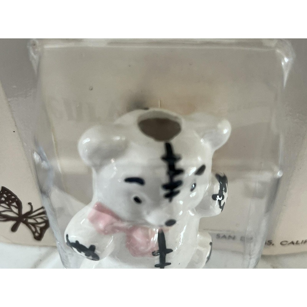 Vintage Macramé Teddy Bear Bead 2.5" Ceramic Pink with Black Accents by O Henry - Picture 4 of 6